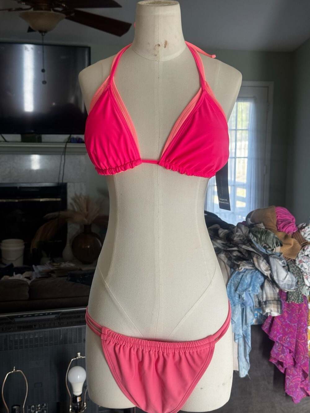 No Boundaries Neon Pink and Orange Bikini Top size Large 11-13
